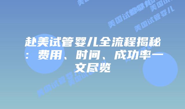 赴美试管婴儿全流程揭秘：费用、时间、成功率一文尽览