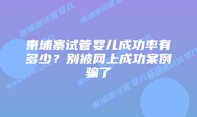 柬埔寨试管婴儿成功率有多少？别被网上成功案例骗了