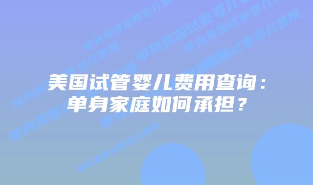 美国试管婴儿费用查询：单身家庭如何承担？