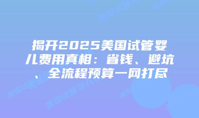 揭开2025美国试管婴儿费用真相：省钱、避坑、全流程预算一网打尽