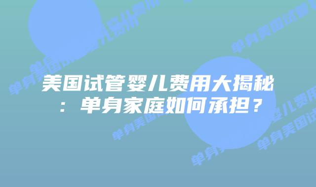 美国试管婴儿费用大揭秘：单身家庭如何承担？