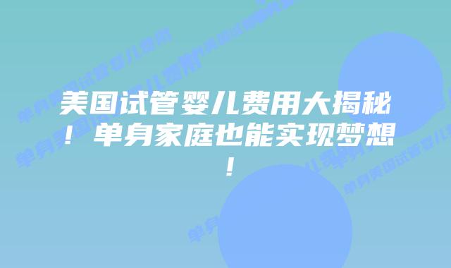 美国试管婴儿费用大揭秘！单身家庭也能实现梦想！