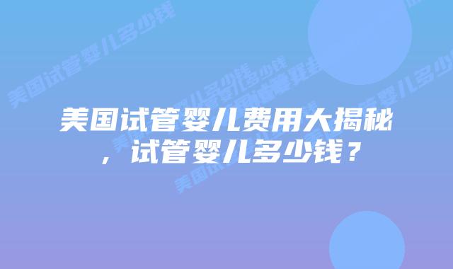 美国试管婴儿费用大揭秘，试管婴儿多少钱？