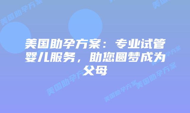 美国助孕方案:专业试管婴儿服务,助您圆梦成为父母