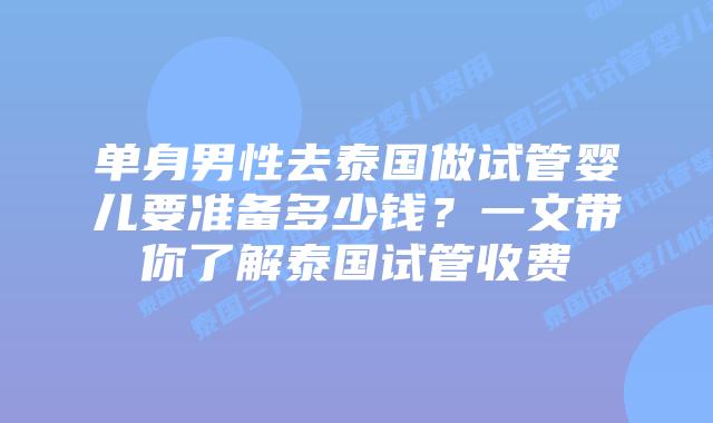 单身男性去泰国做试管婴儿要准备多少钱？一文带你了解泰国试管收费