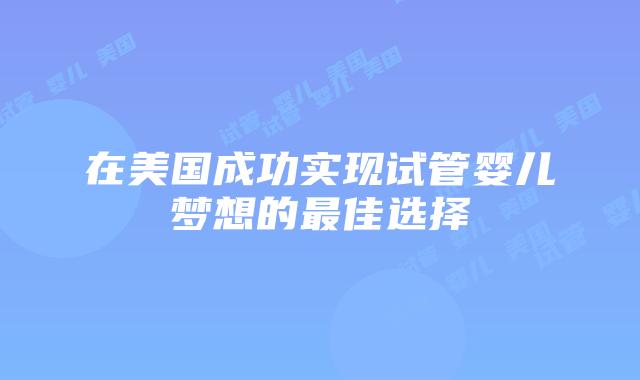 在美国成功实现试管婴儿梦想的最佳选择