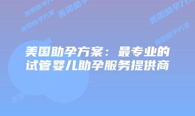 美国助孕方案:最专业的试管婴儿助孕服务提供商