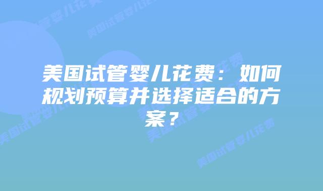 美国试管婴儿花费：如何规划预算并选择适合的方案？