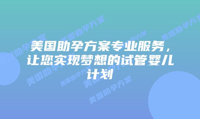 美国助孕方案专业服务，让您实现梦想的试管婴儿计划