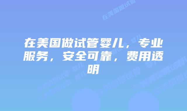 在美国做试管婴儿，专业服务，安全可靠，费用透明