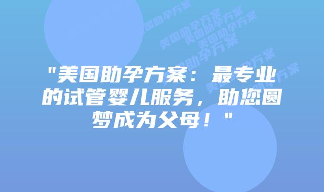“美国助孕方案：最专业的试管婴儿服务，助您圆梦成为父母！”