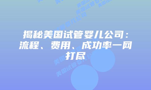 揭秘美国试管婴儿公司:流程、费用、成功率一网打尽