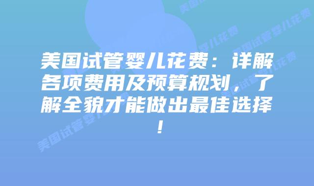 美国试管婴儿花费:详解各项费用及预算规划,了解全貌才能做出最佳选择!