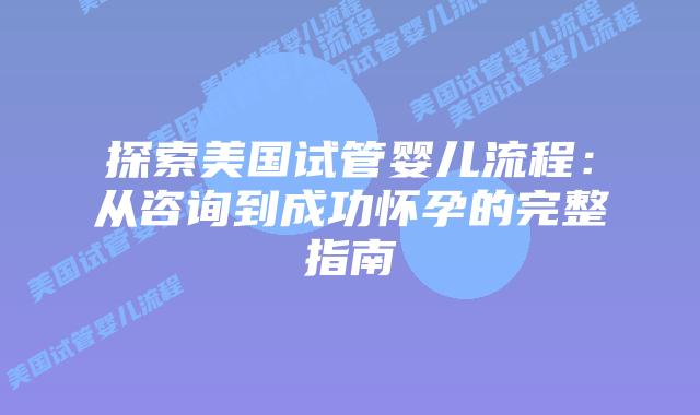 探索美国试管婴儿流程：从咨询到成功怀孕的完整指南