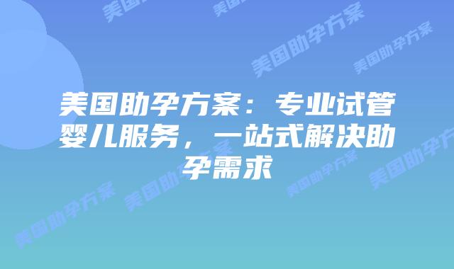 美国助孕方案:专业试管婴儿服务,一站式解决助孕需求