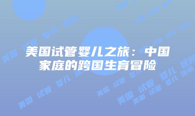 美国试管婴儿之旅：中国家庭的跨国生育冒险