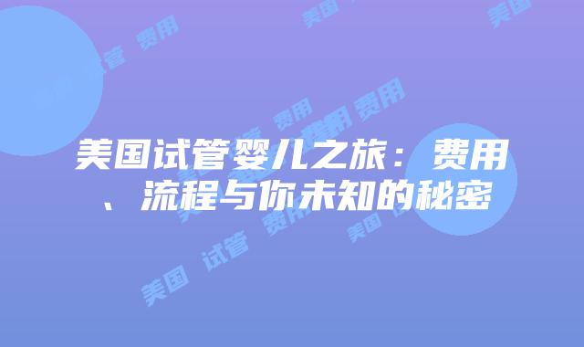 美国试管婴儿之旅:费用、流程与你未知的秘密