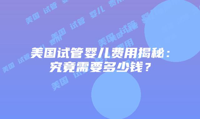 美国试管婴儿费用揭秘:究竟需要多少钱?