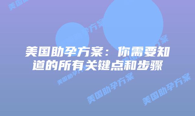 美国助孕方案：你需要知道的所有关键点和步骤