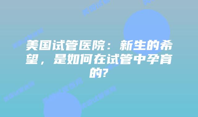 美国试管医院：新生的希望，是如何在试管中孕育的?