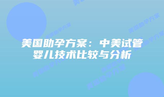美国助孕方案:中美试管婴儿技术比较与分析