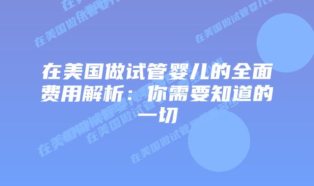 在美国做试管婴儿的全面费用解析：你需要知道的一切