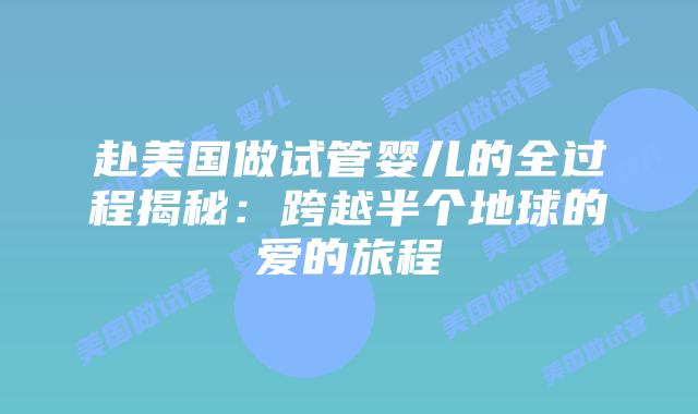 赴美国做试管婴儿的全过程揭秘：跨越半个地球的爱的旅程