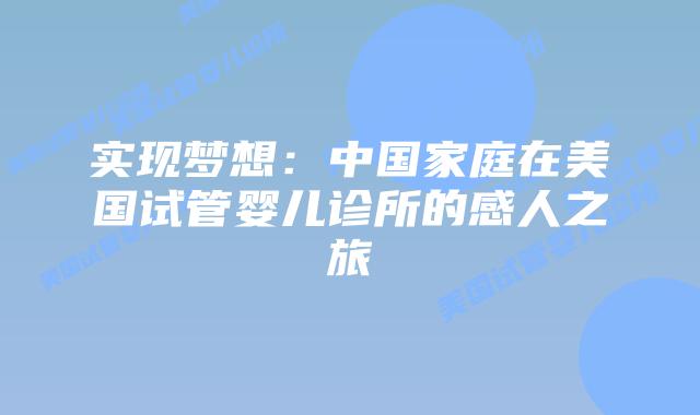实现梦想：中国家庭在美国试管婴儿诊所的感人之旅