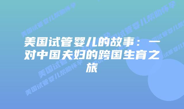 美国试管婴儿的故事：一对中国夫妇的跨国生育之旅