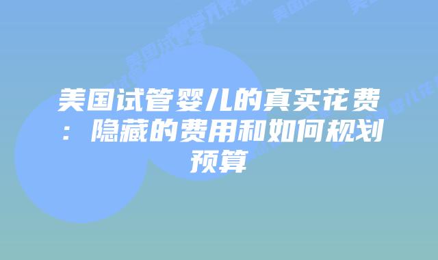 美国试管婴儿的真实花费:隐藏的费用和如何规划预算