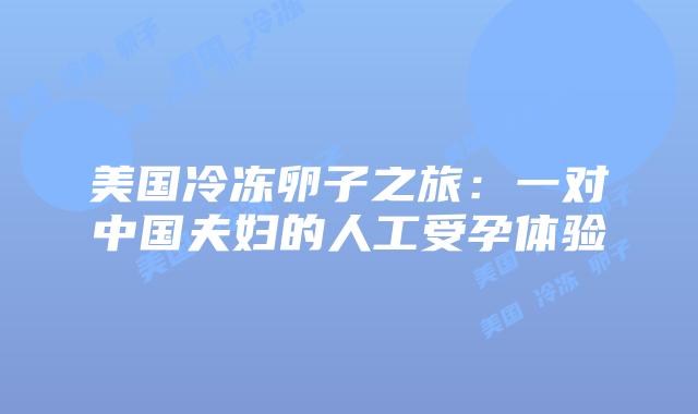 美国冷冻卵子之旅:一对中国夫妇的人工受孕体验