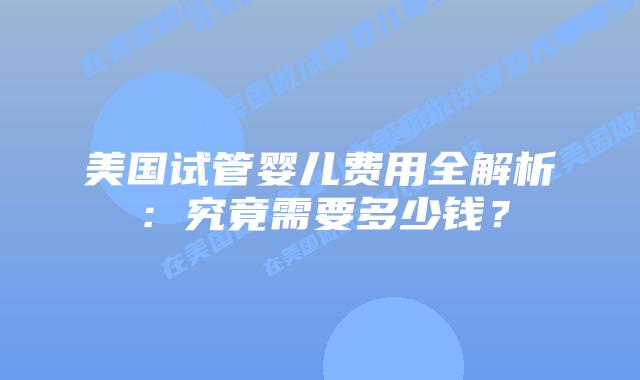 美国试管婴儿费用全解析:究竟需要多少钱?