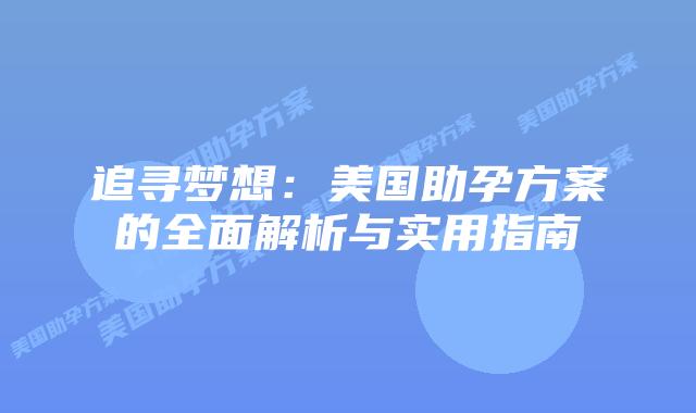 追寻梦想:美国助孕方案的全面解析与实用指南