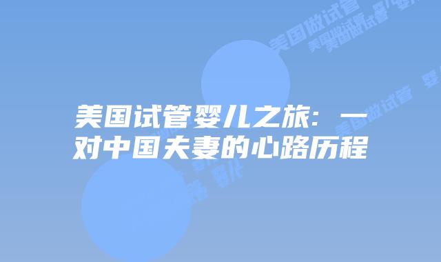 美国试管婴儿之旅: 一对中国夫妻的心路历程