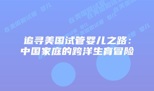 追寻美国试管婴儿之路:中国家庭的跨洋生育冒险