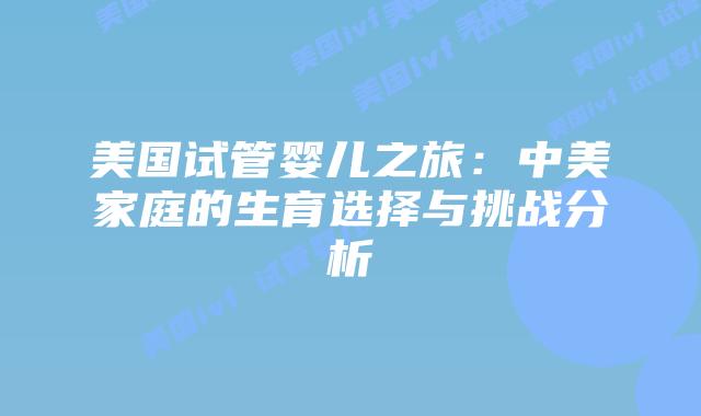 美国试管婴儿之旅:中美家庭的生育选择与挑战分析
