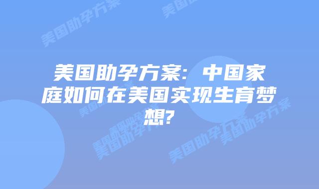 美国助孕方案: 中国家庭如何在美国实现生育梦想?