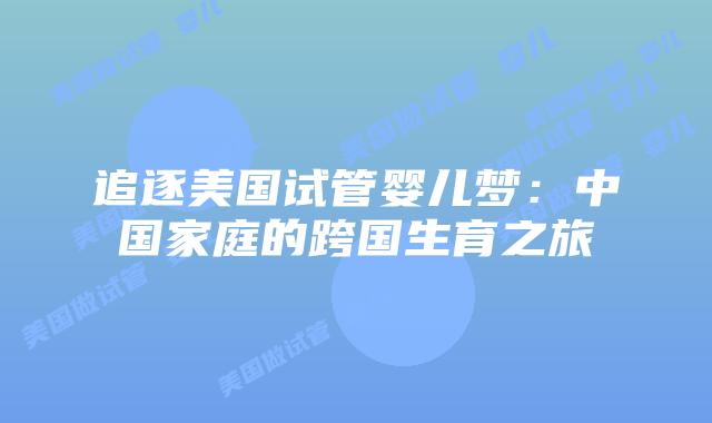 追逐美国试管婴儿梦：中国家庭的跨国生育之旅