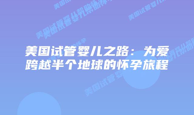 美国试管婴儿之路：为爱跨越半个地球的怀孕旅程