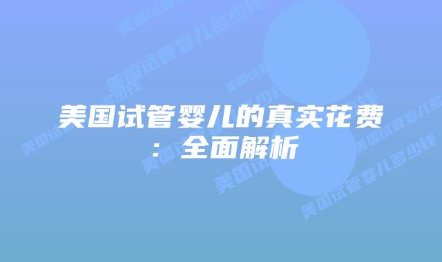 美国试管婴儿的真实花费：全面解析