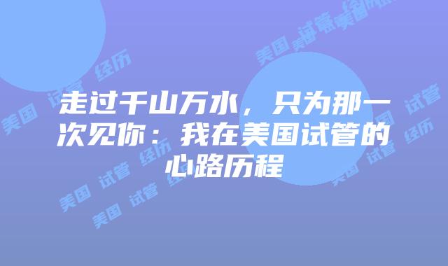 走过千山万水，只为那一次见你：我在美国试管的心路历程