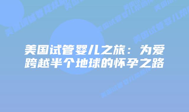 美国试管婴儿之旅：为爱跨越半个地球的怀孕之路