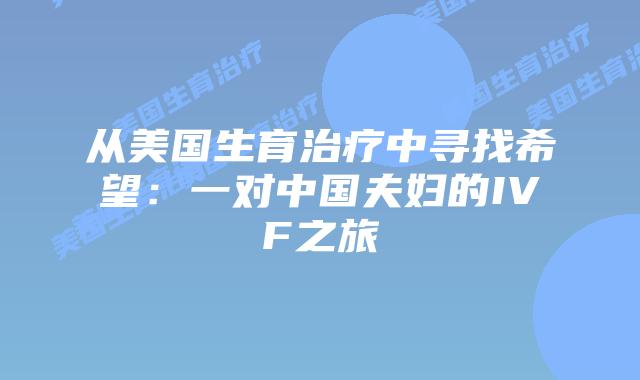 从美国生育治疗中寻找希望：一对中国夫妇的IVF之旅