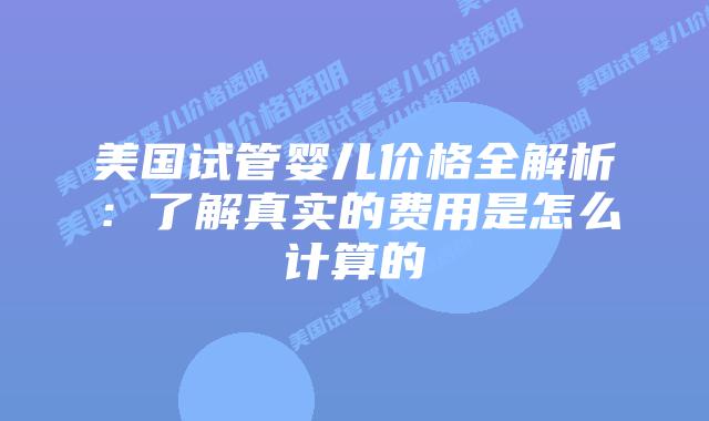 美国试管婴儿价格全解析：了解真实的费用是怎么计算的