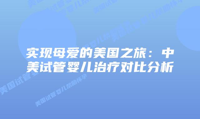 实现母爱的美国之旅：中美试管婴儿治疗对比分析