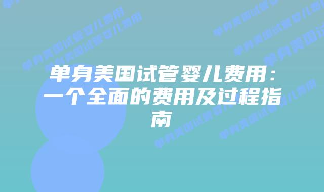 单身美国试管婴儿费用：一个全面的费用及过程指南