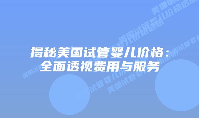 揭秘美国试管婴儿价格：全面透视费用与服务