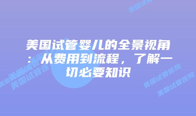 美国试管婴儿的全景视角：从费用到流程，了解一切必要知识