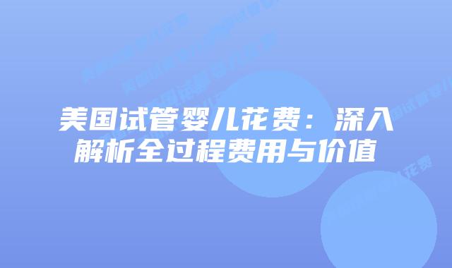 美国试管婴儿花费：深入解析全过程费用与价值