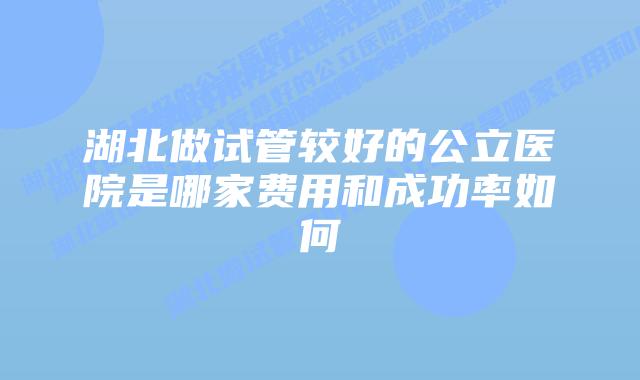 湖北做试管较好的公立医院是哪家费用和成功率如何